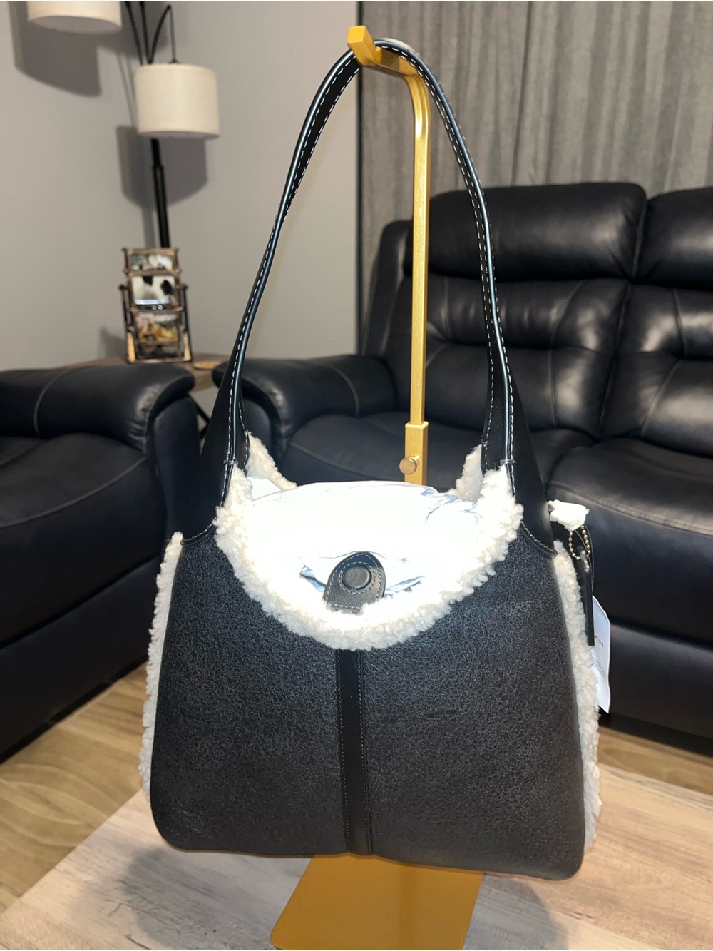 Coach Brooklyn Shoulder Bag with White Shearling Trim